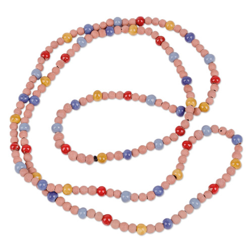 Hand-Painted Ceramic Beaded Long Necklace Medium 'Current Colors'