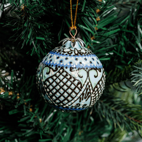 Classic Painted Round Blue and Green Ceramic Ornament 'Silk Road's Paradise'