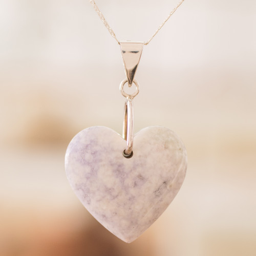 Sterling Silver  Jade Double-Sided Heart Pendant Necklace 'Love Emotion'