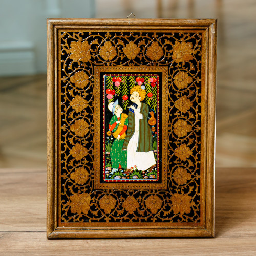 Folk Art Crafted in Uzbek Lacquer Miniature Painting Style 'Layla and Majnun II'