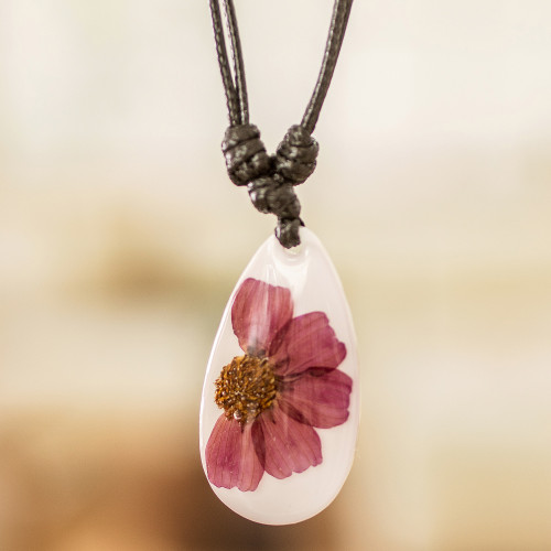 Purple Natural Dahlia Flower and Resin Pendant Necklace 'Kindness Dahlia'
