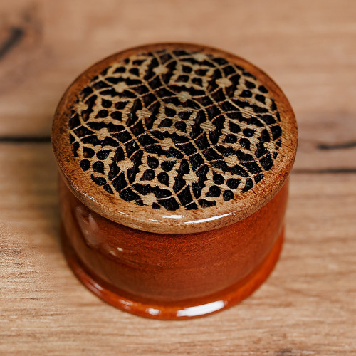 Traditional Floral-Patterned Mini Walnut Wood Ring Box 'Palace's Essence'