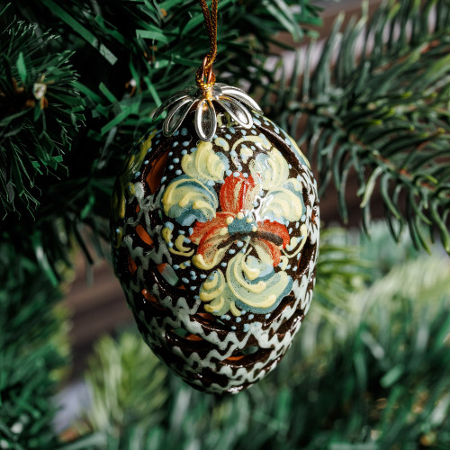 Hand-Painted Traditional Floral Pinecone Ceramic Ornament 'Kingdom's Pinecone'