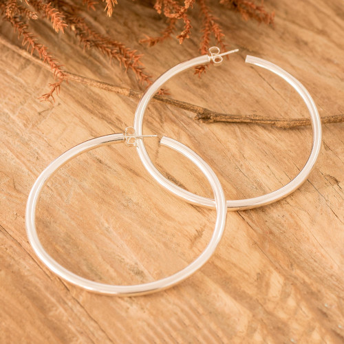 Guatemalan Classic Sterling Silver Half-Hoop Earrings 'Magnetic Moon'