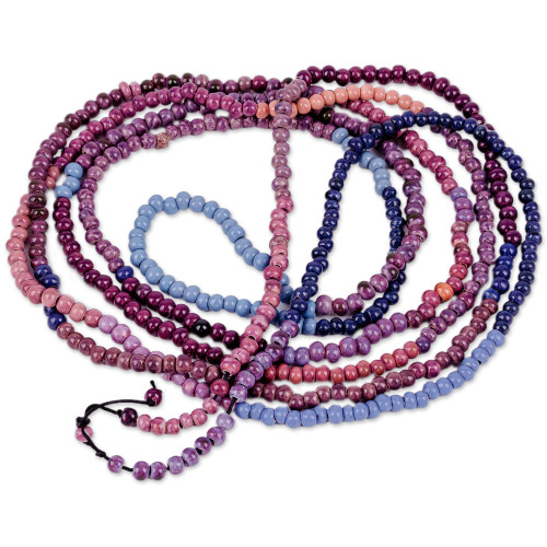 Handmade Purple and Blue Ceramic Long Beaded Necklace 'Breeze Colors'