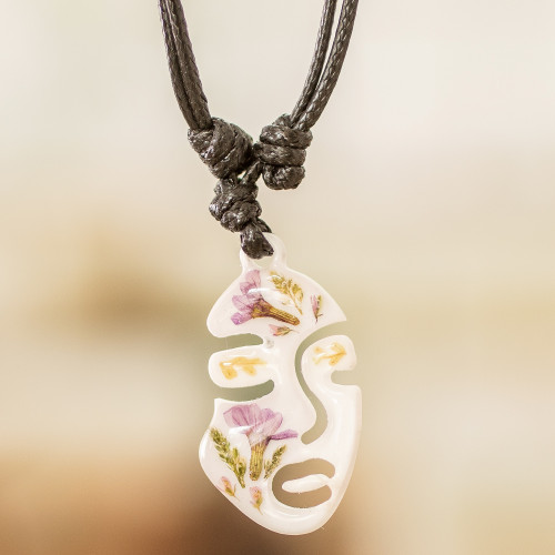 Natural Flower and Resin Adjustable Pendant Necklace 'Graceful Spring'