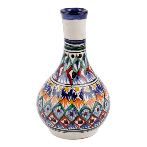 Hand-Painted Royal Blue Glazed Ceramic Bottle Vase 'Royal Blue Desire'