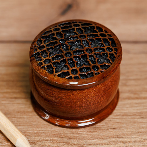 Handcrafted Floral-Patterned Mini Walnut Wood Ring Box 'Garden's Essence'