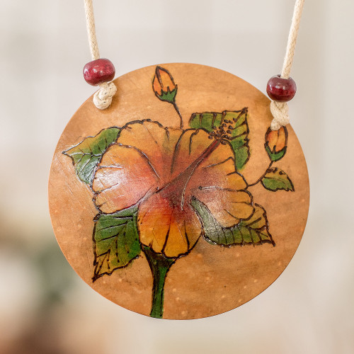 Hand-Painted Calabash Gourd Poppy Pendant Necklace 'Poppy Spirit'