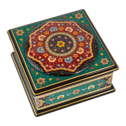 Floral Walnut Wood Jewelry Box with Velvet Lining 'Floral Eden'