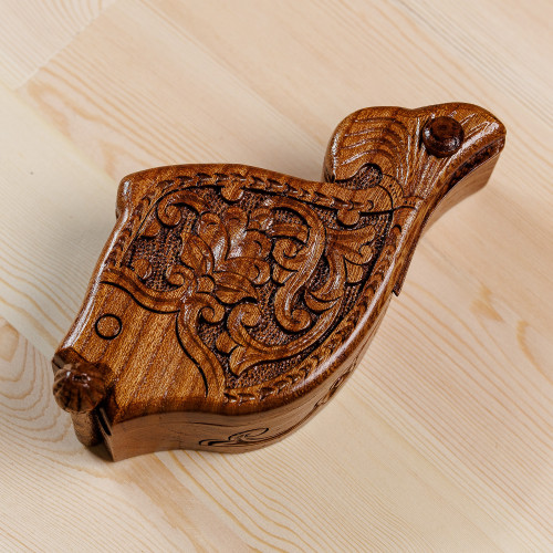 Traditional Polished Fish-Shaped Elm Tree Wood Puzzle Box 'Luxurious Waters'