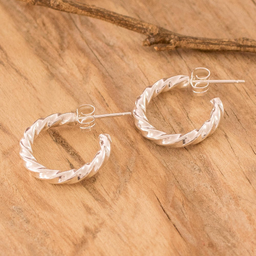 Polished Sterling Silver Torsade Half-Hoop Earrings 'Moon Spectacle'