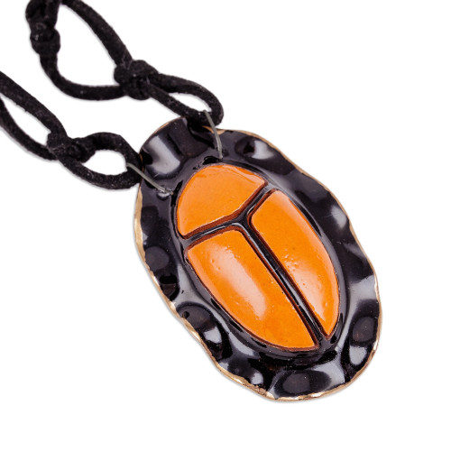Handcrafted Painted Beetle-Shaped Ceramic Pendant Necklace 'Tiniest Sensations'