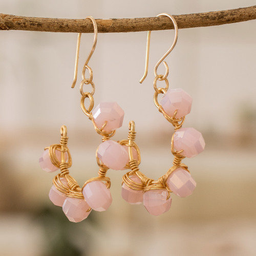 Polymer-Coated Dangle Earrings with Pink Crystal Beads 'Crystalline Pink'