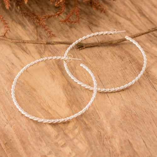 Sterling Silver Torsade Half-Hoop Earrings from Guatemala 'Moon Glam'