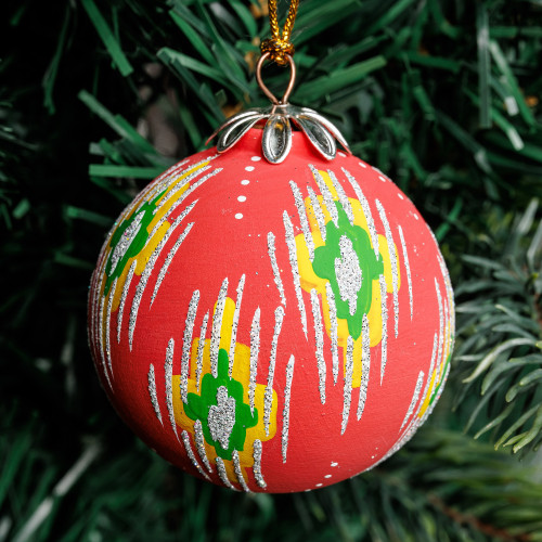 Hand-Painted Traditional Round Red Ceramic Ornament 'Red Folktales'