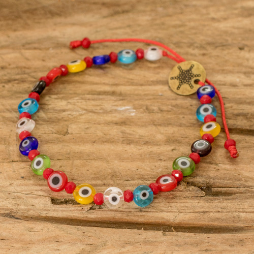 Crystal and Nazar Glass Beaded Bracelet in Multicolor Hues 'Colorful Protection'