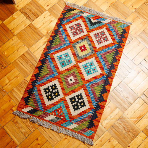 Uzbek Hand-Knotted Rhombus-Themed Wool Area Rug 2x3 'Colorful Rhombuses'