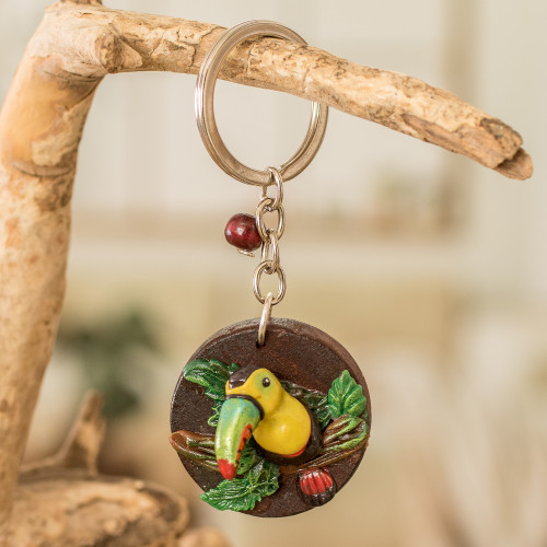 Handmade Painted Pinewood and Cold Porcelain Toucan Keychain 'The Little Toucan'