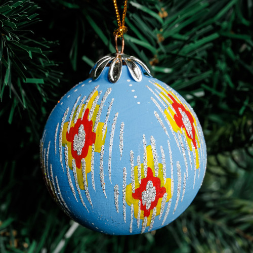 Hand-Painted Traditional Round Blue Ceramic Ornament 'Blue Folktales'