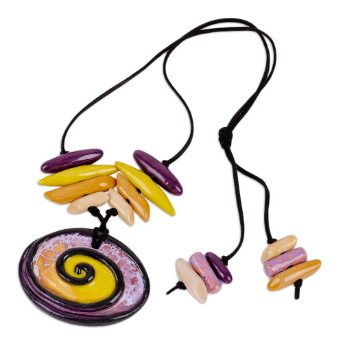 Handcrafted Vibrant Ceramic Choker Pendant Necklace 'Swirling Gaze'