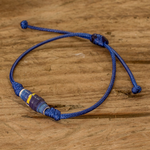 Blue Recycled Paper Pendant Bracelet with Adjustable Cord 'Earth's Riches in Blue'