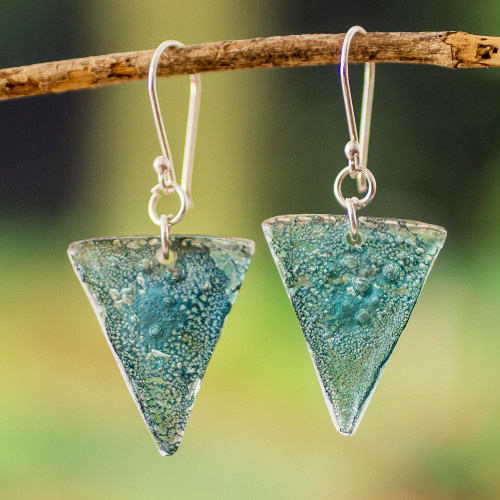 Silver Triangular Recycled CD Dangle Earrings from Guatemala 'Refined Triangles'