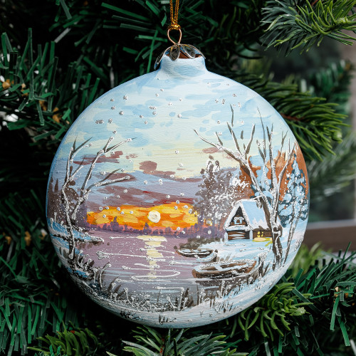 Hand-Painted Christmas-Themed Landscape Ceramic Ornament 'Town's Christmas Eve'