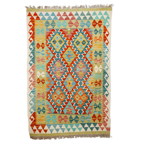 3x5 Rhombus-Themed Wool Area Rug Hand-Knotted in Uzbekistan 'Stylish Patterns'