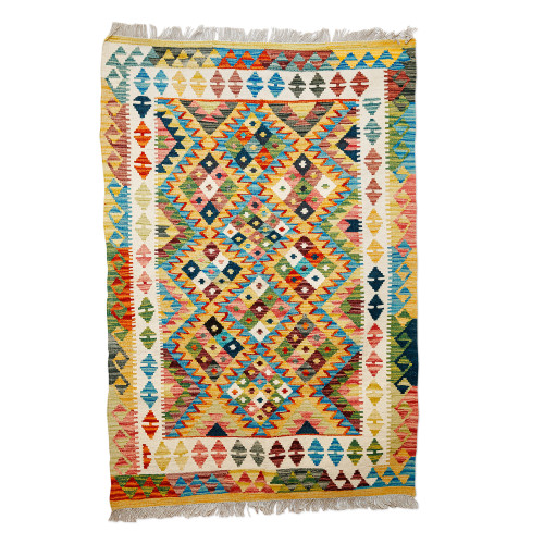 Uzbek Hand-Knotted Geometric-Themed Wool Area Rug 3x5 'Inspirational Geometry'