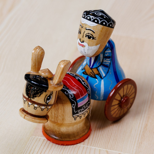 Painted Traditional Wood Figurine of Tajik Merchant in Blue 'Tajik Trader'