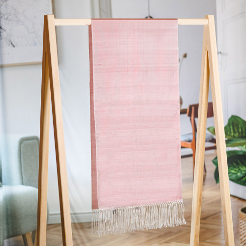 Handwoven Soft Pink 100 Silk Scarf with Fringes 'The Pink Dame'