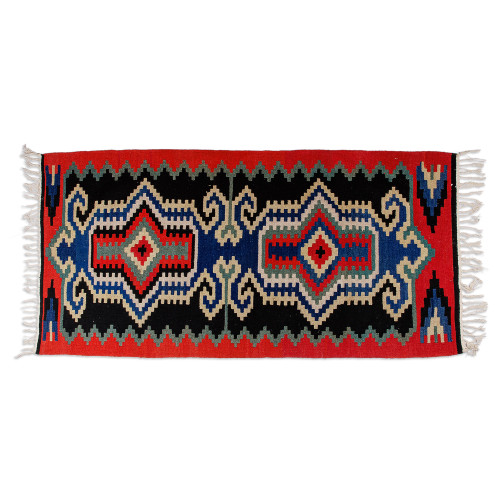 Traditional Handwoven Red and Black Wool Rug 3x6.5 'Uzbekistan Glimpses'