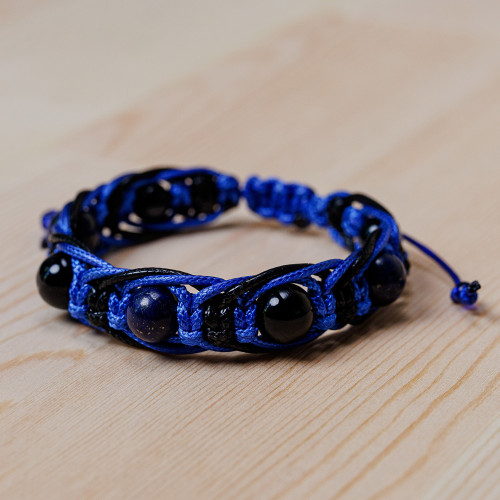 Agate  Lapis Lazuli Beaded Macrame Shambhala-Style Bracelet 'Shambhala Style'