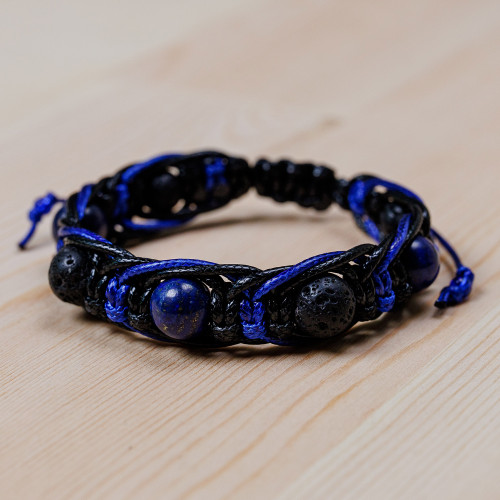 Lapis Lazuli  Stone Beaded Macrame Shambhala Style Bracelet 'Shambhala Blue'