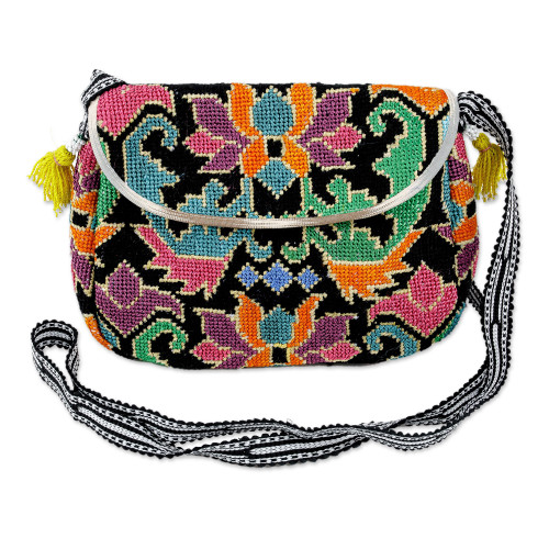  Sling Bag with Uzbek Style Floral Hand Embroidery 'Trendy Beauty'