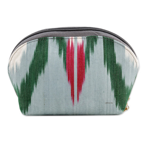 Cotton Cosmetic Bag with Ikat Patterns Crafted in Uzbekistan 'Trendy Patterns'
