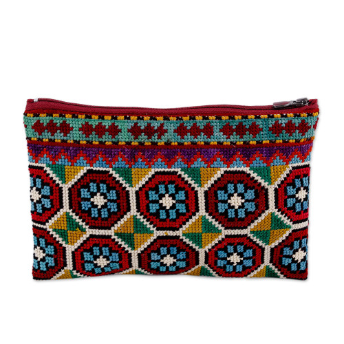 Iroki Embroidered Silk Cosmetic Bag in Vibrant Hues 'Evening Intuition'