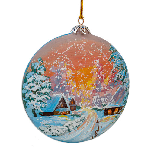 Hand-Painted Ceramic Ornament Featuring a Christmas Scene 'Celebration in Town'