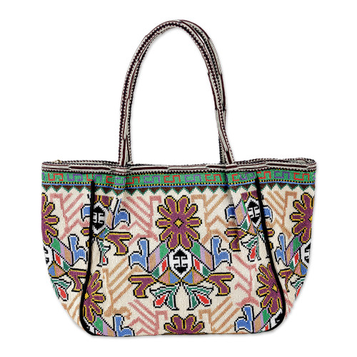 Tote Bag with Floral Uzbek Irokoi Hand Embroidery 'Flower Magnetism'