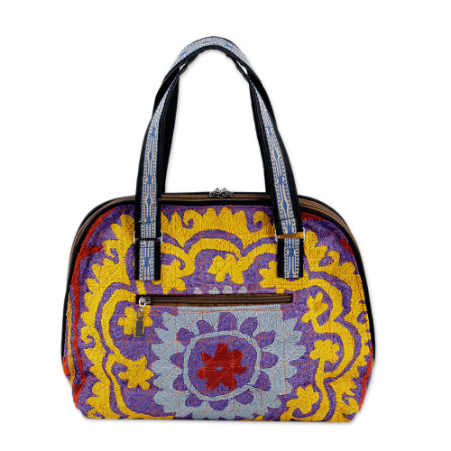 Bowling Bag with Uzbek Suzani Hand Embroidery   'Colorful Glam'