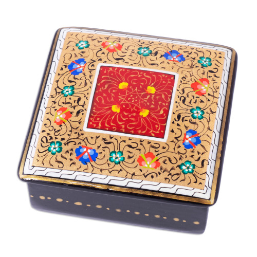 Handcrafted Lacquered Golden and Red Walnut Wood Jewelry Box 'The Golden-Red Secret'