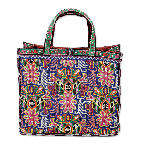 Tote Bag with Floral Iroki Hand Embroidery from Uzbekistan 'Alluring Flora'