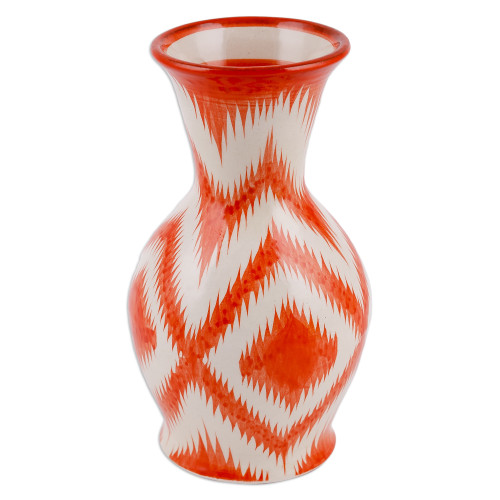 Orange and White Ikat-Patterned Glazed Ceramic Vase 'Ambitious Areas'