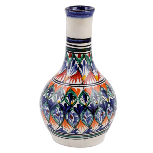 Hand-Painted Royal Blue Glazed Ceramic Bud Vase 'Royal Rishtan'