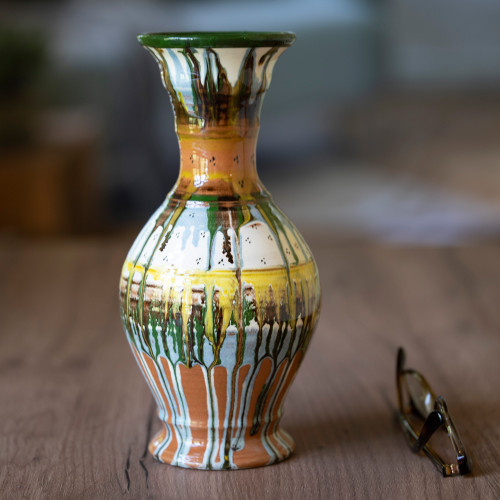 Modern Uzbek Glazed Ceramic Vase with Hand-Painted Motifs 'Uzbek Modern'