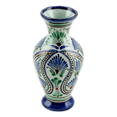 Uzbek Ceramic Vase Hand-Painted with Peacock's Tail Motif 'Peacock's Tail'