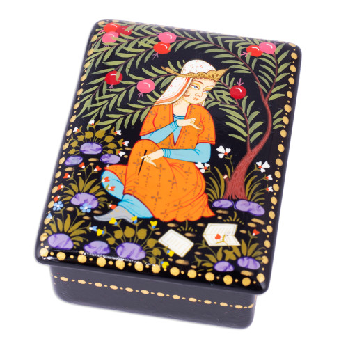 Lacquered Walnut Wood Jewelry Box with Princess Scene 'Memories from the Princess'