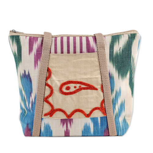Almond-Themed Ikat-Patterned Colorful Cotton Shoulder Bag 'Adorable Ikat'