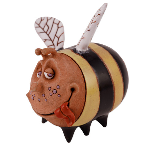 Uzbek Bee Ceramic Figurine Crafted and Painted by Hand 'Jolly Bee'